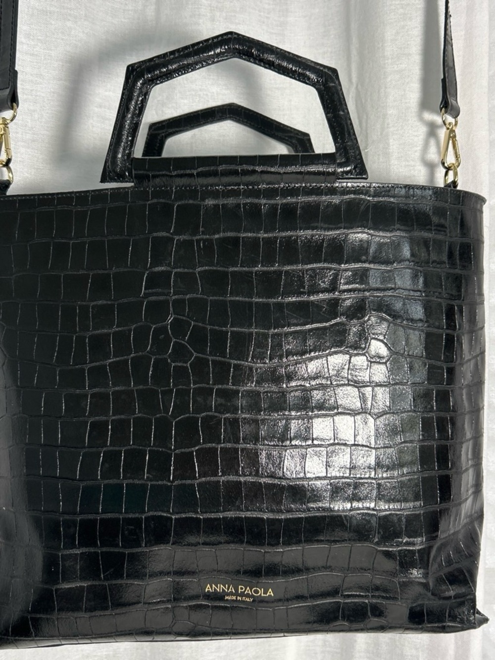 Anna Paola | Black Croc-Embossed Structured Tote | Made in Italy